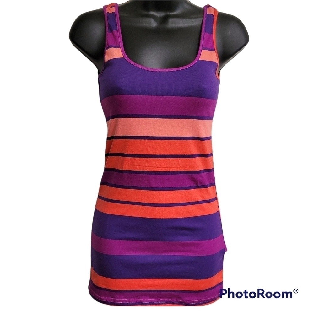 Local Green Multicolored Purple Striped Fitted Sleeveless Tank Size XS/Small